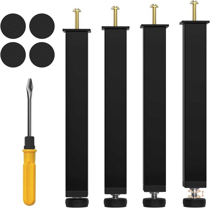 Set 4 picioare metalice reglabile pentru pat, cu protectii antiderapante, 30-32 cm