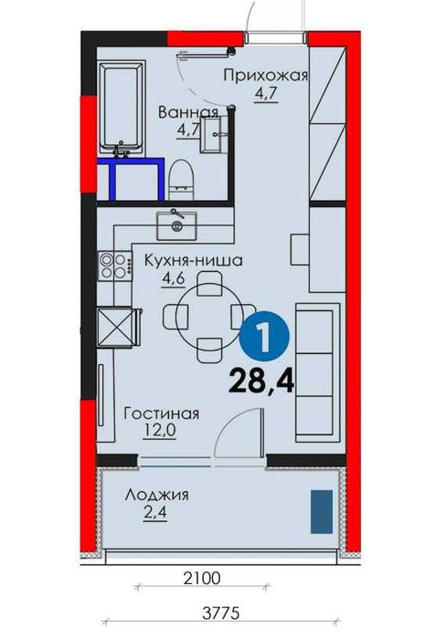 1 комнатная квартира в новом жк