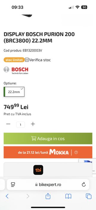 Display Bosch Purion 200 BRC 3800 22.2mm nou