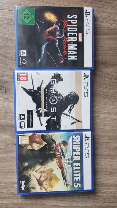 3 jocuri PS5 (Ghost of Tsushima, Spider-Man M.Morales, Sniper Elite 5)