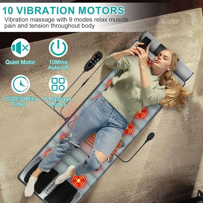 Подвижна !Масажна постелка за цяло тяло с10 вибрационни мотора,