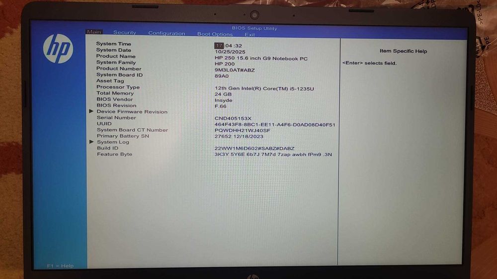 Laptop HP 250 G9 , cu Intel i5-1235U , 24 gb ram , ssd 1 tb -nou