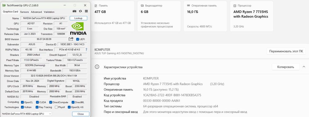 Asus Tuf Ruzen 7 7735H/RTX 4050
