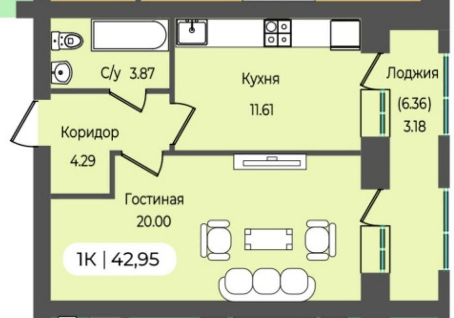 1 комнатная квартира