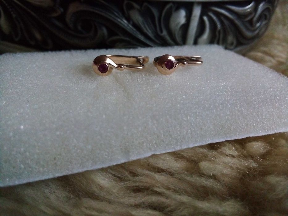 Антикварни руски златни обеци 583  с рубинчета