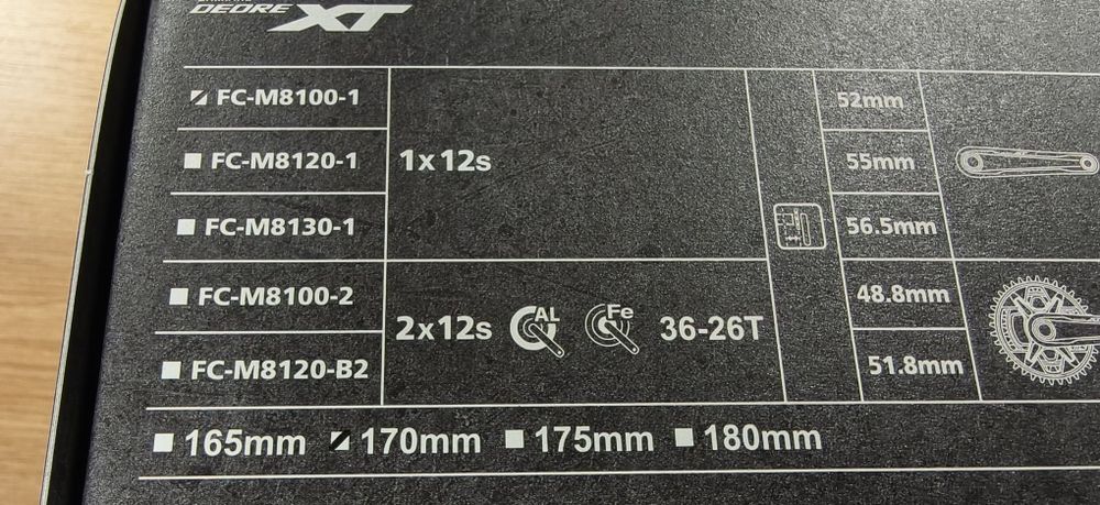 Курбели Shimano XT FC-M8100,8120,8130 12sp 170,175mm Рамена за Курбели