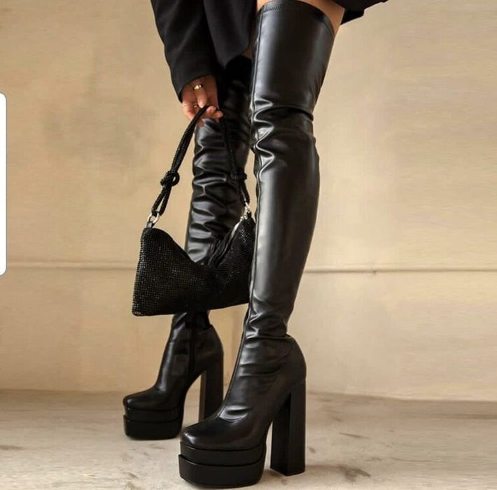 Чизми на ток - черна кожа [36-40 номер]