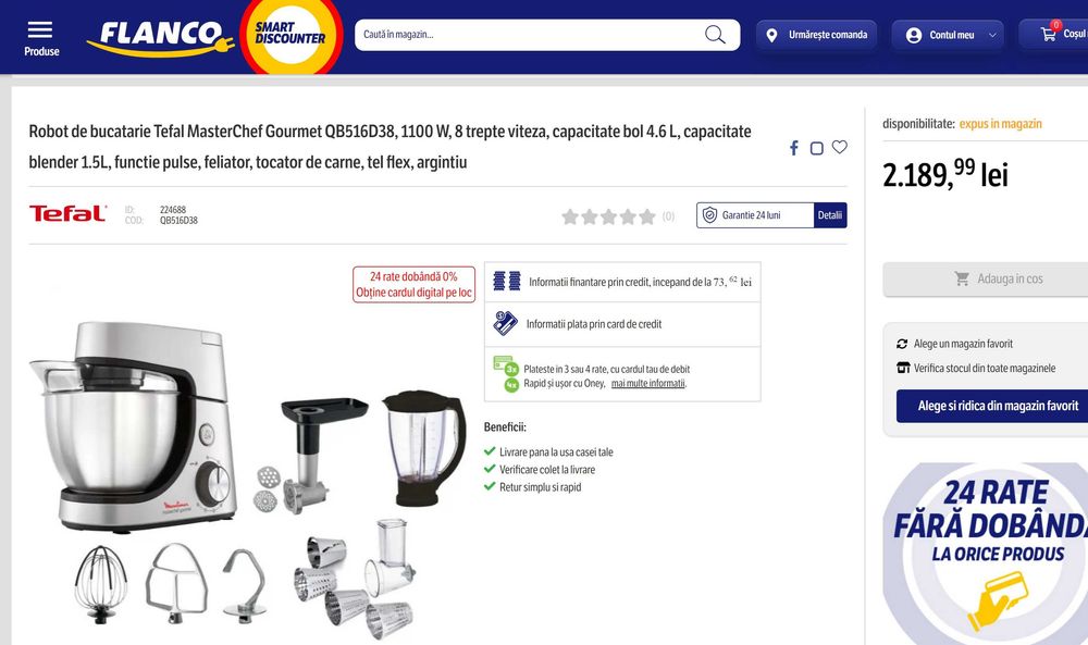 Robot de bucatarie Tefal MasterChef Gourmet QB516D38, 1100 W, capacitate 4.6L GARANTIE