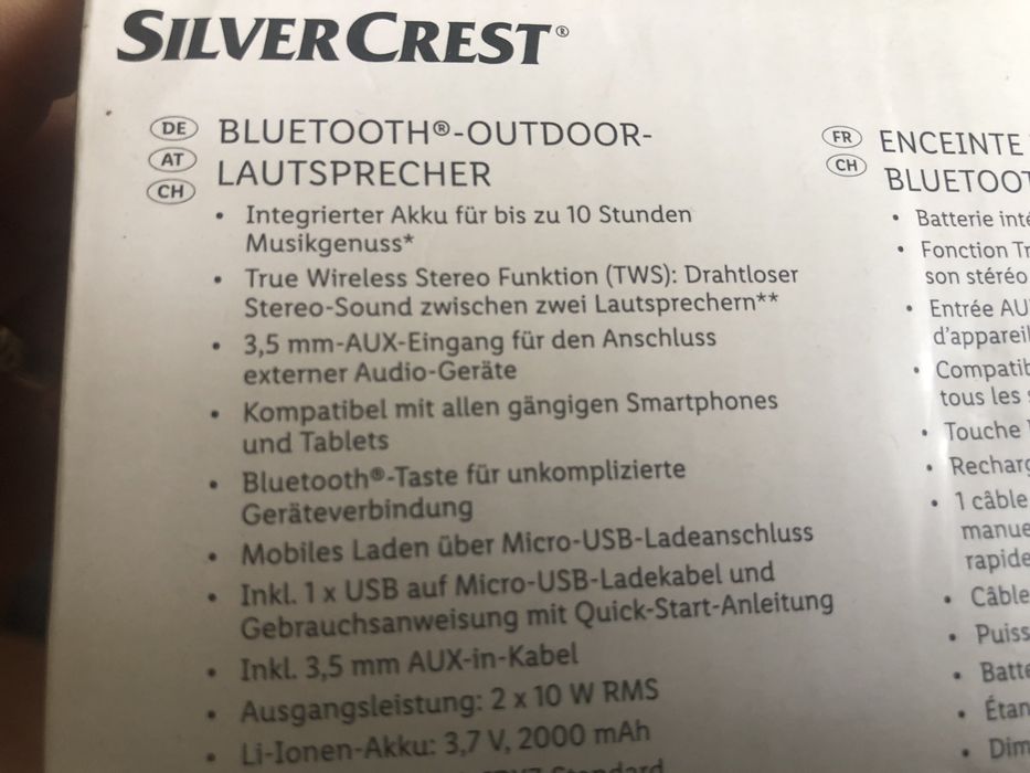 Boxa,pereche de boxe bluetooth Silvercrest,acumulator 10 h de muzica