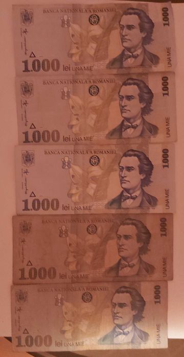 Vand 5 bacnote 1000 lei