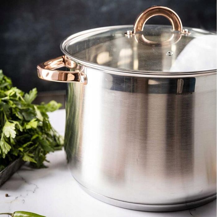 Oala din inox cu capac din sticla, diametru 24 cm, capacitate 8.6