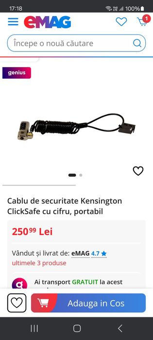 Cablu de securitate Laptopului Kesington ClickSafe cu cifru, portabil