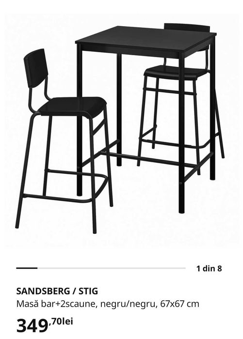 Masa si scaune de bar IKEA, bonus: al treilea scaun si pernutele