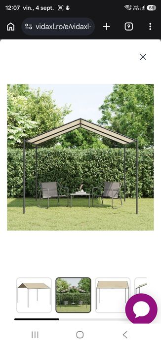 Cort pavilion, bej, 3x3 m, oţel şi material textil