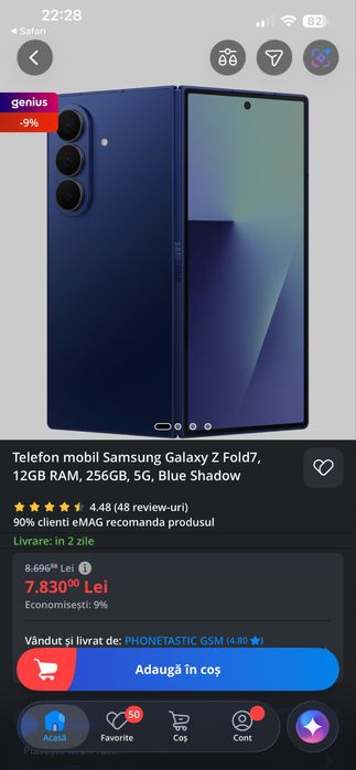 Samsung Galaxy Z Fold7, 12GB RAM, 256GB, 5G, Blue Shadow , Cutie
