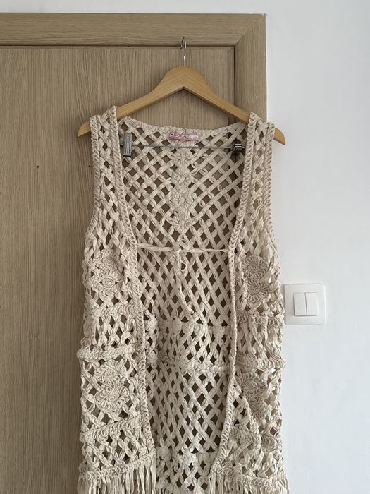 Vesta din macrame (material bumbac), cu ochiuri mari