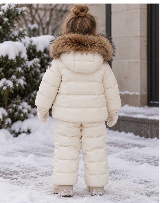 Set iarnă copii crem/alb – geacă + pantaloni cu bretele, 3 ani / 100 cm fetiță