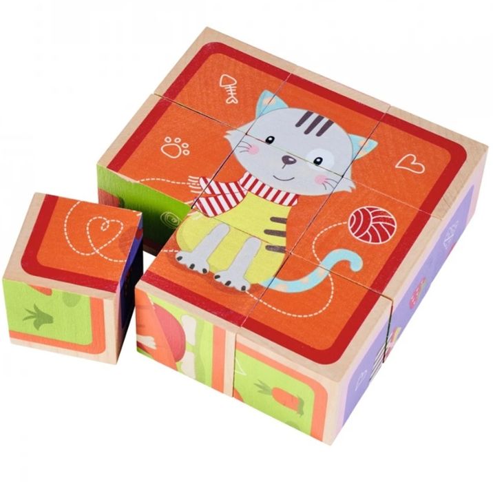 Дървени кубчета Eichhorn - Приятели, 9 части