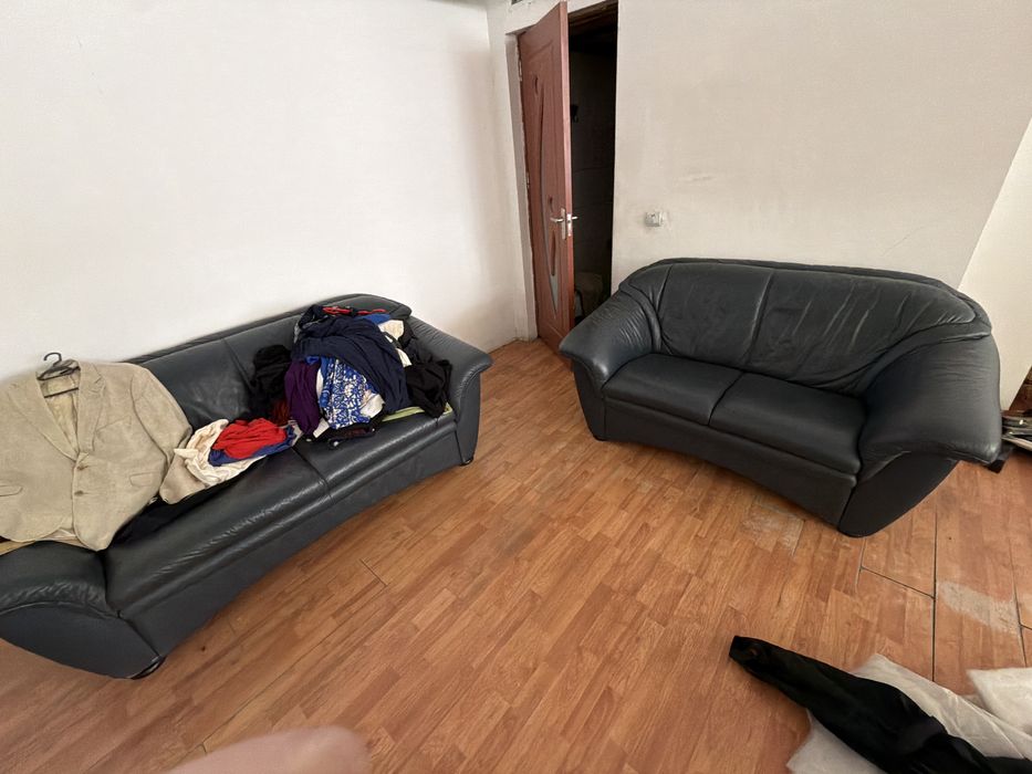 Set 2 canapele din piele,si lemn