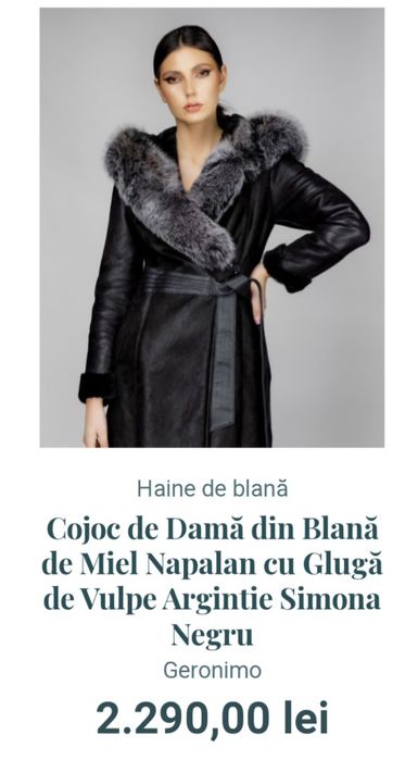 Cojoc din blană de miel cu glugă de vulpe argintie Geronimo