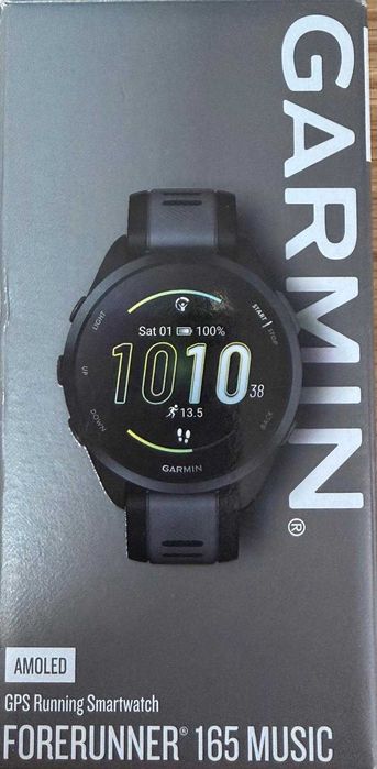 Smartwatch Garmin Forerunner 165, Music, GPS, WiFi, Negru/Slate Grey