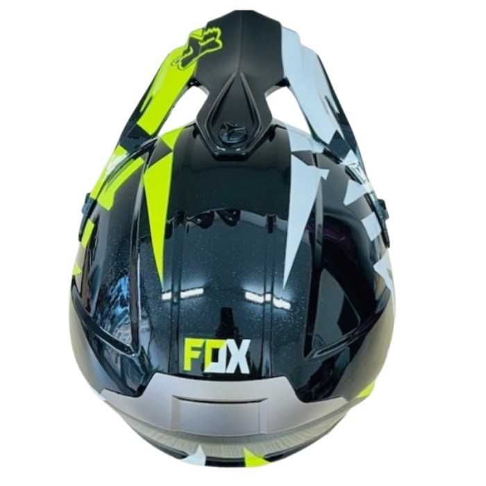 Кросова каска, за мотор, Атв, Вело, Гланц черен-бял с неон