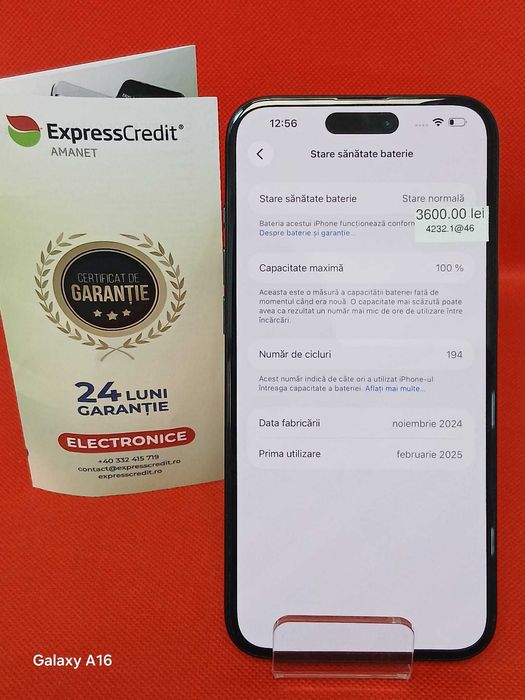 (AG46) Telefon iPhone 16 Plus B.4232 Garantie 2 ani