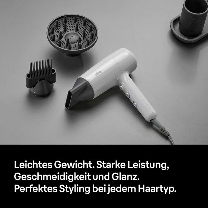 Комплект сешоар за коса Braun HD2.35 BRHD235E с дифузер, гребен и стилизираща дюза, IONTEC, 2200W