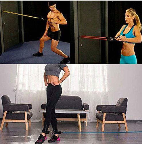 Универсальный эспандер резиновый трубчатый с ручками (комплект) с до