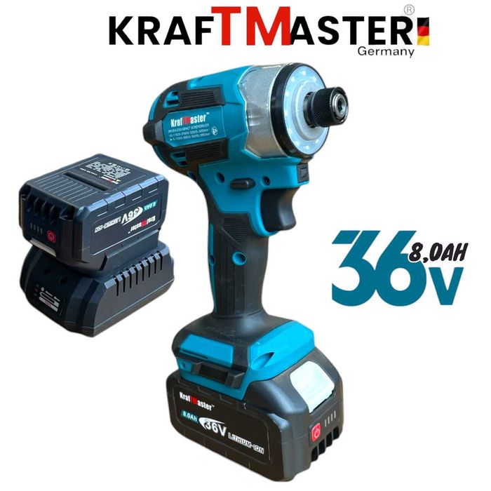 Ударен Безчетков Импакт Акумулаторен 36V 8,0AH KRAFT MASTER 850Nm 2 Батерии и Зарядно