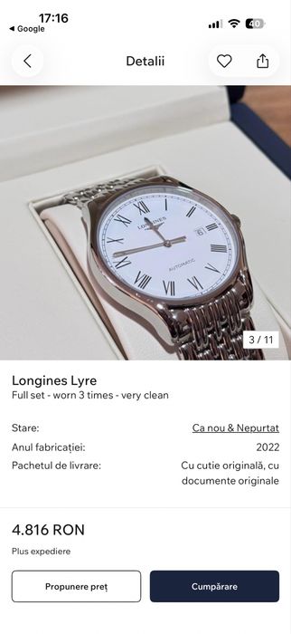 Ceas Longines Lyre L4.259.4.11.6 Dama Quartz Cadran Alb Original Full Set Elvetian Cutie Acte Nou