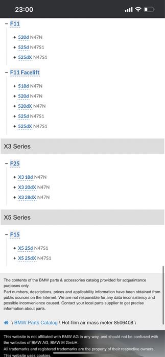 Debitmetru aer Bmw f10 f11 f30 f31 f20 f22 2.0d 184cp n47d20c