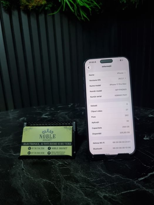 Noble Amanet - iPhone 17 Pro max, 256GB, 100%