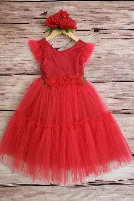 Bujor costum serbare rochita roșie ocazie fete  mărimi 3,4,5,6,7 ani