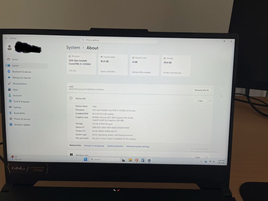 Asus TUF Gaming F15 (FX507ZC4)