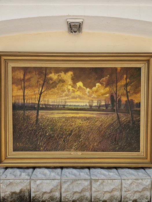 Огромна антикварна авторска картина масло върху платно