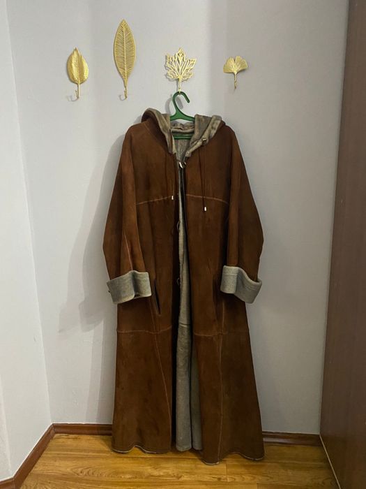 Кожаная длинная дубленка