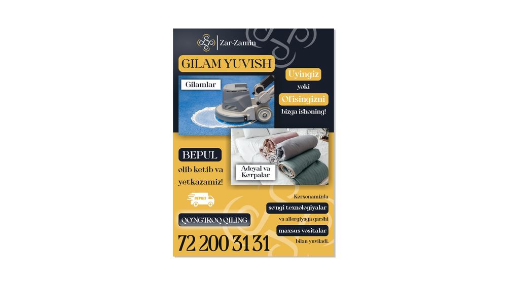 JIZZAX ZAR-ZAMIN glam yuvish korxonasi.Poklikning oliy darajasi.12.000