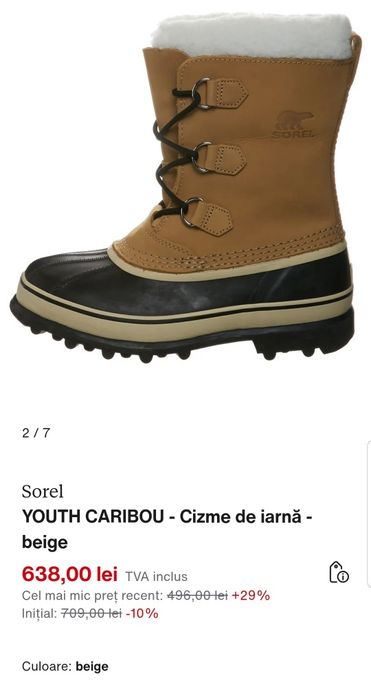 SOREL Youth CARIBOU - Cizme de iarnă - beige, ghete impermeabile nr 35