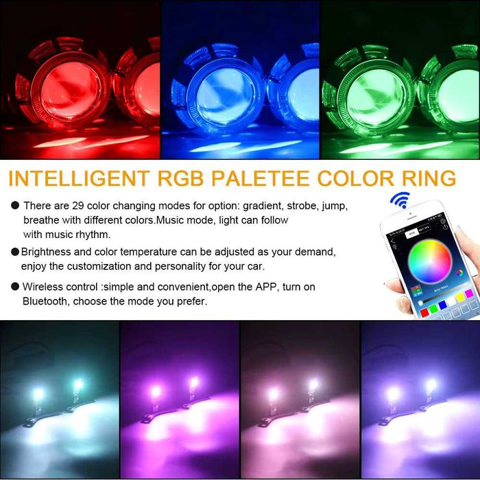 Set 2 Module Modul LED Lupe Leduri Devil Demon Eyes RGB, cu Aplicatie