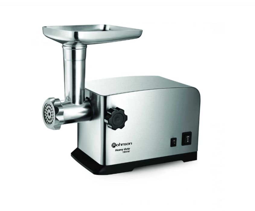 Masina de tocat Rohnson R5403, 1800W, functie reverse, 3 site, accesorii de carnati si rosii, Inox