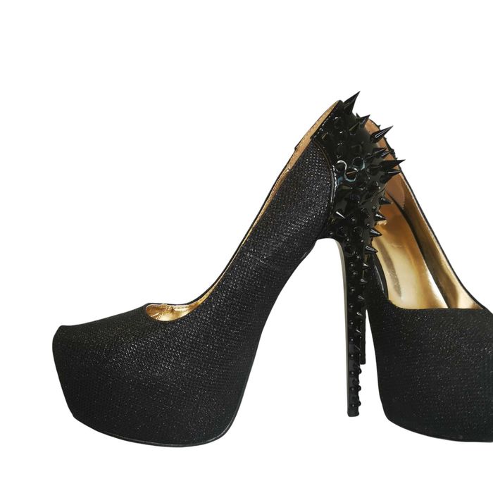 Елегантни черни токчета с шипове за сцена, парти или фотосесия, 38