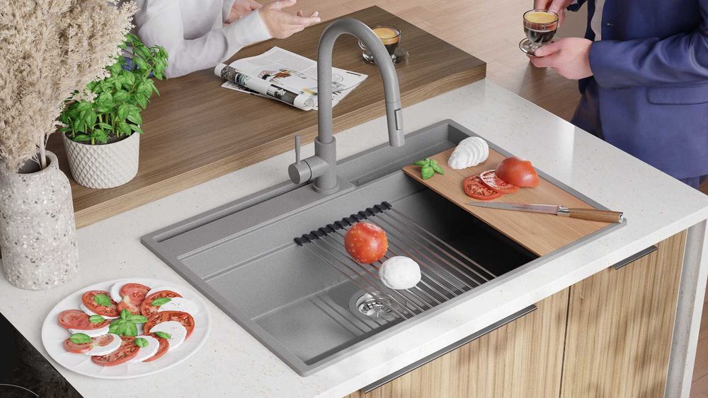 Сива кухненска мивка от гранит Осло 80 Премиум 780 x 530 мм