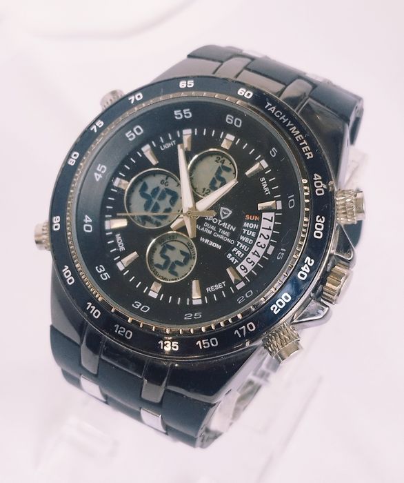 Ceas barbatesc sport afișaj LCD digital/analog, cronometru, tachimetru