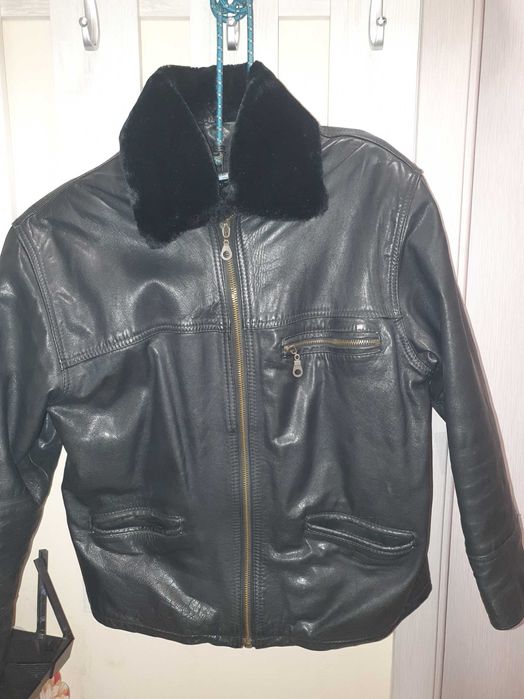 Мъжко кожено черно яке от естествена кожа- телешки бокс xl