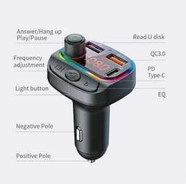 Автомобилен Bluetooth C14 FM трансмитер с USB и PD зарядно устройство