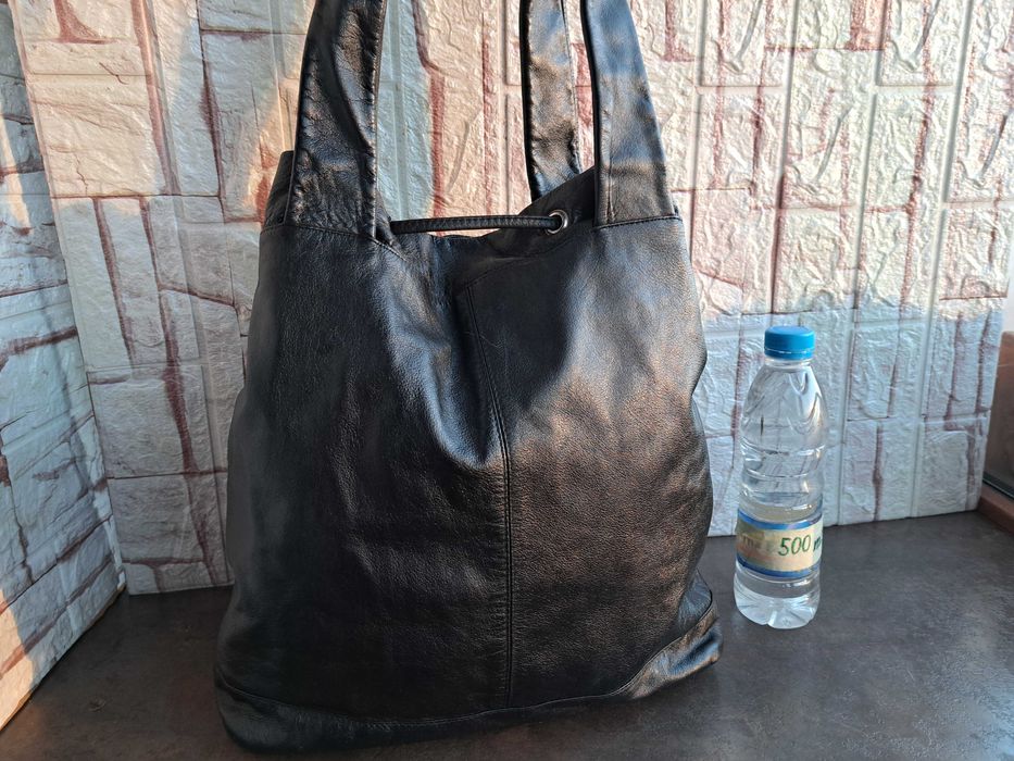 дамска чанта,черна кожена торба-естествена кожа