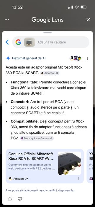 Adaptor orig. Xbox 360/Play StationRCA to SCART, 35 lei, doar in Cluj
