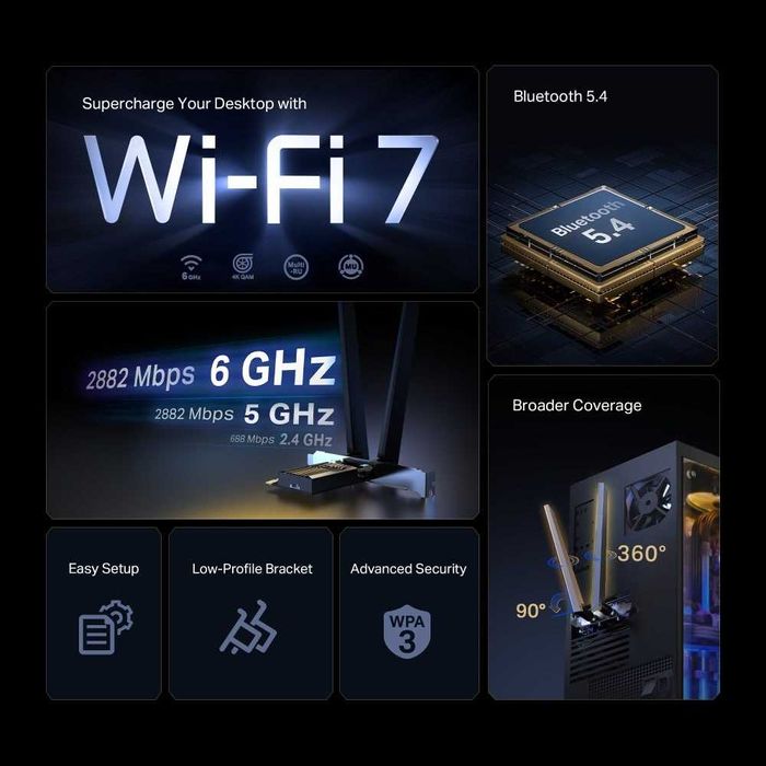 Archer TBE400E  BE6500 Tri- Band Wi-Fi Bluetooth PCI Express  Adapter