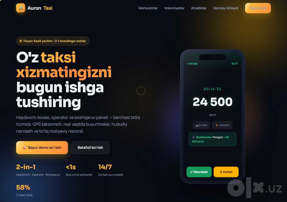 Taksi ilovasi, mobil ilovalar, saytlar va Telegram botlar yaratamiz